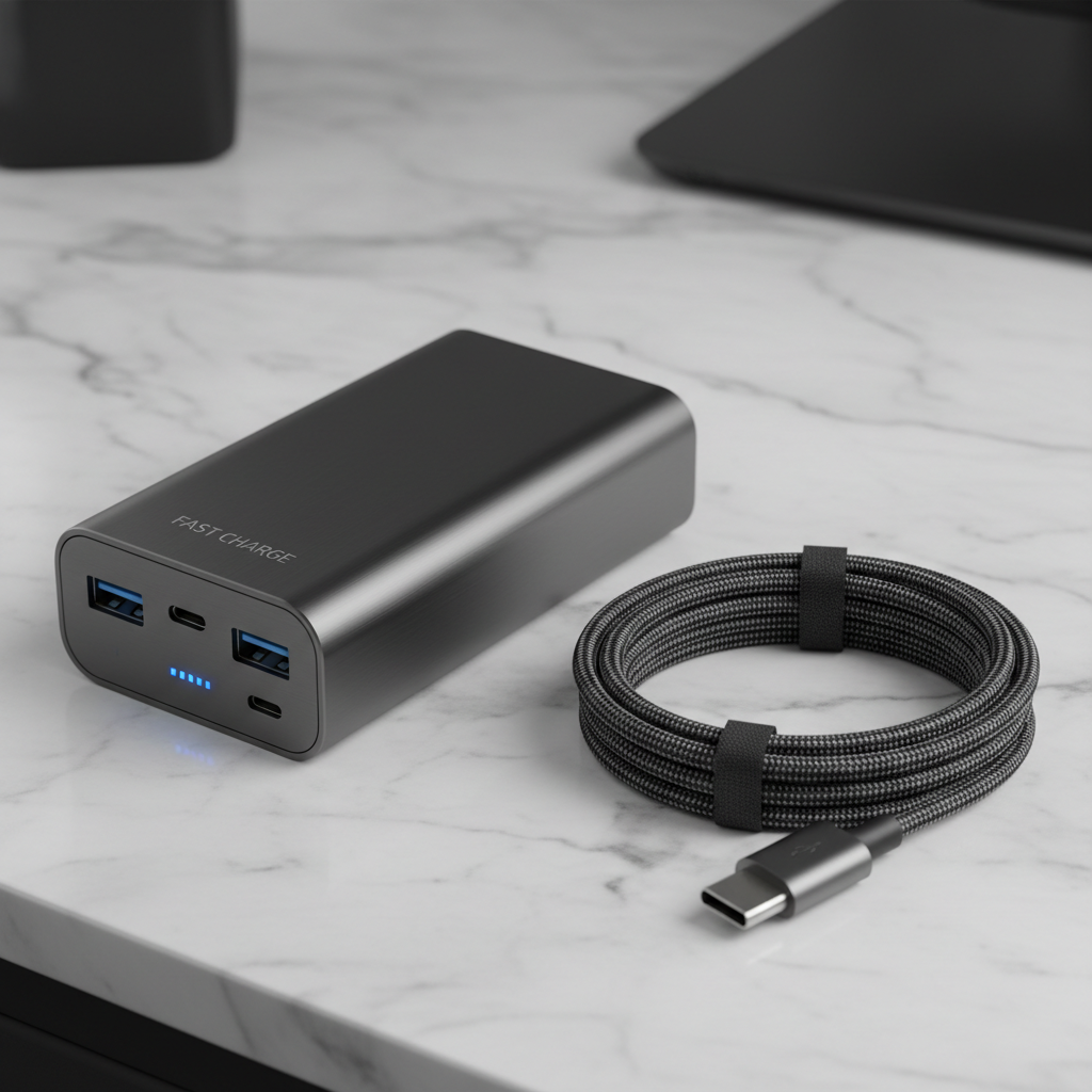 Power Bank Detail with Cables