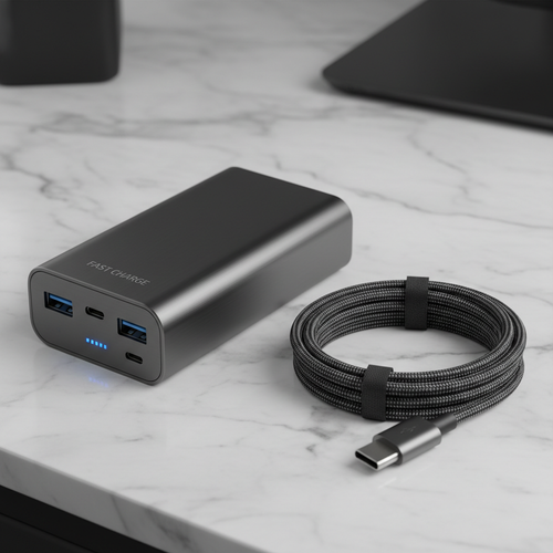 Power Bank Detail with Cables
